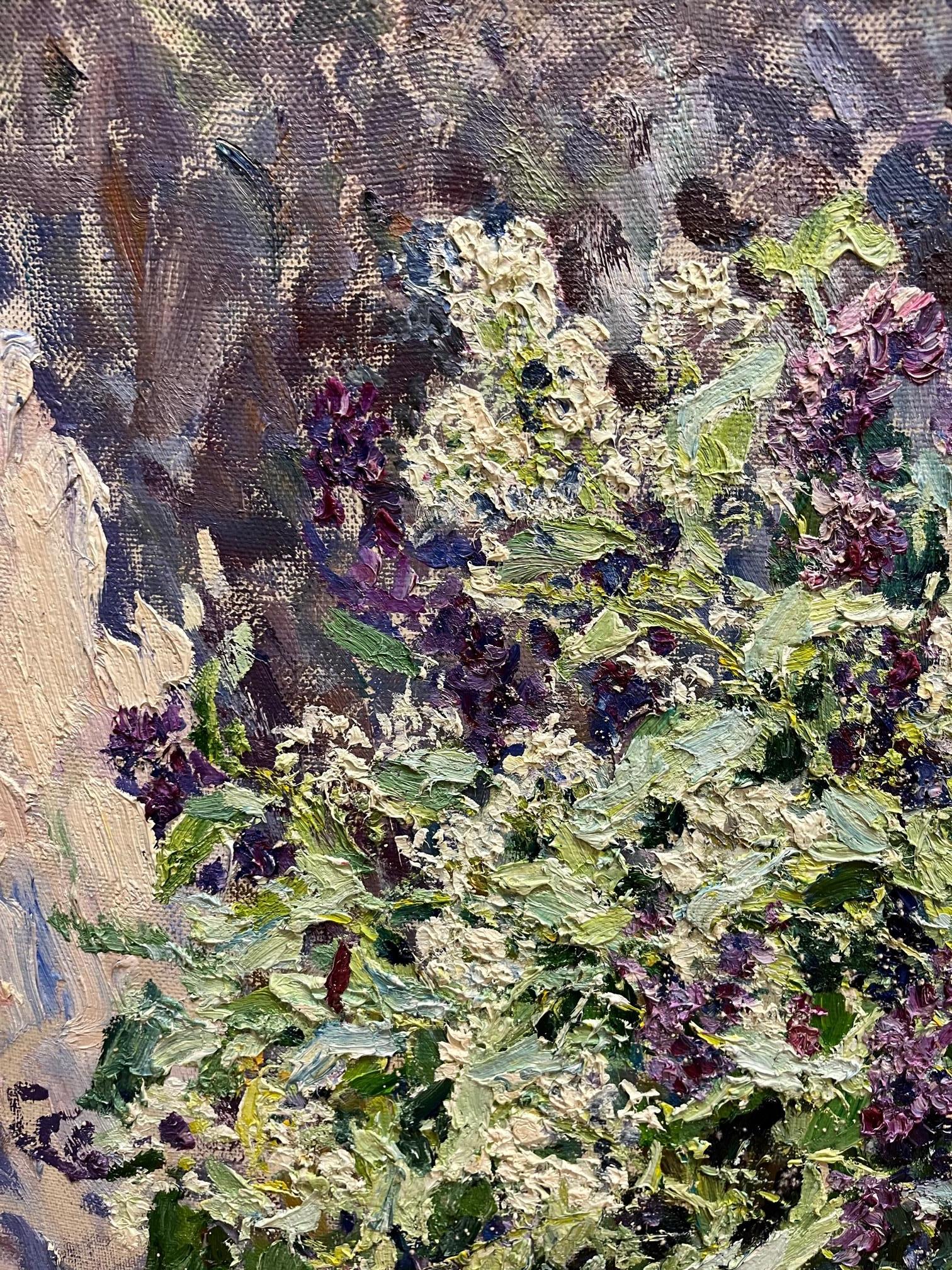 Peinture à l'huile violette et blanche « Lilas », 101 x 97  en vente 2