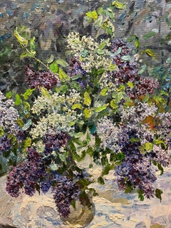 "Lillà sul tavolo in giardino" Olio cm. 140 x 125