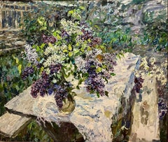 "Lilas sobre la mesa del jardín" Óleo cm. 140 x 125
