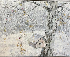 "Little house for robins in the woods" Oil cm. 96 x 76, Snow, winter