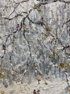 "Little house for robins in the woods" Oil cm. 96 x 76, Snow, winter