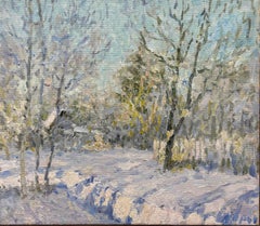 "Paesaggio innevato " paesaggio e casa immerso nella neve olio su tela