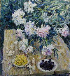 "Peonies and fruit" Oil cm. 68 x 74 1998