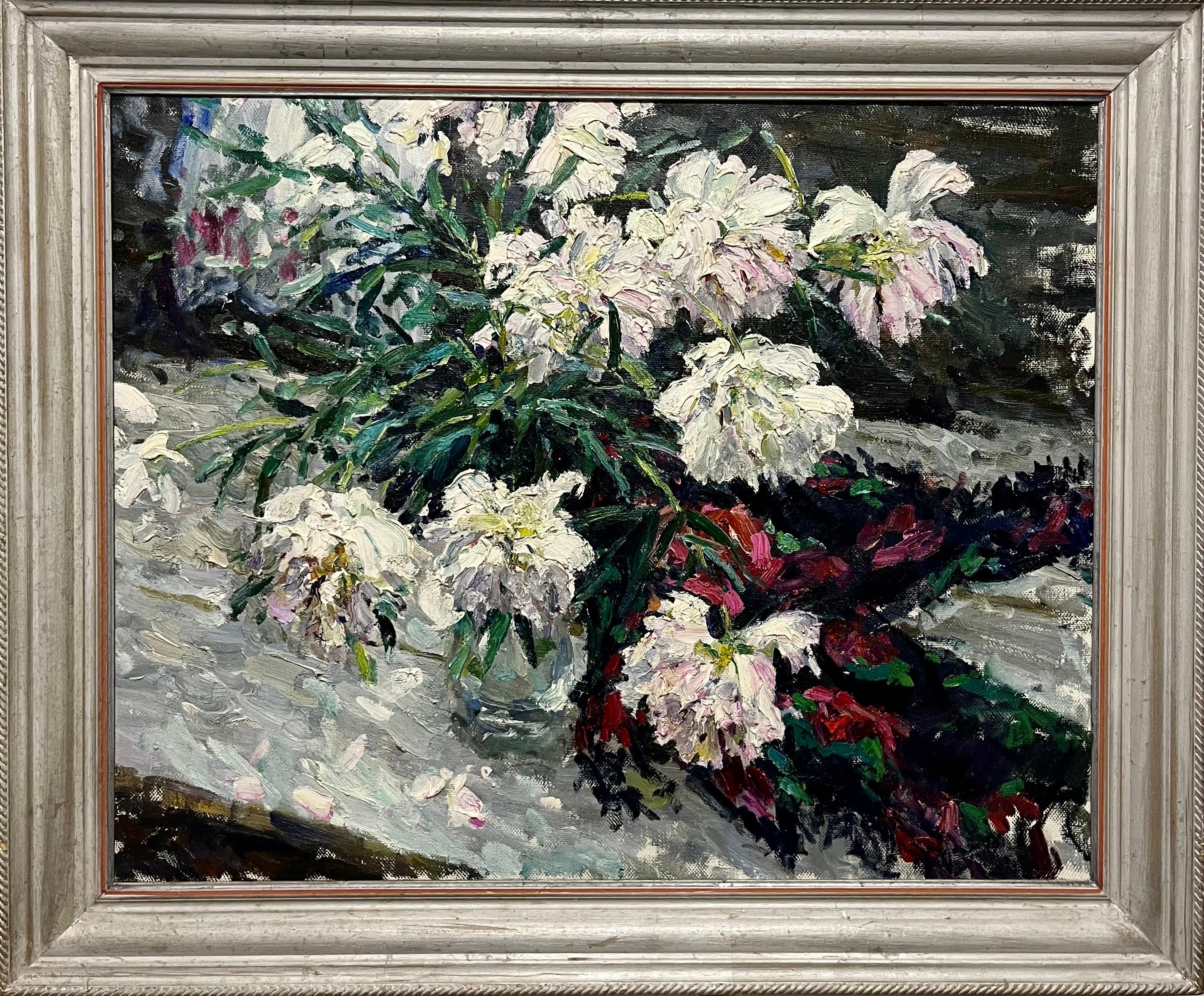 Georgij Moroz Figurative Painting - "Peonies"  Oil  cm. 71 x 89 