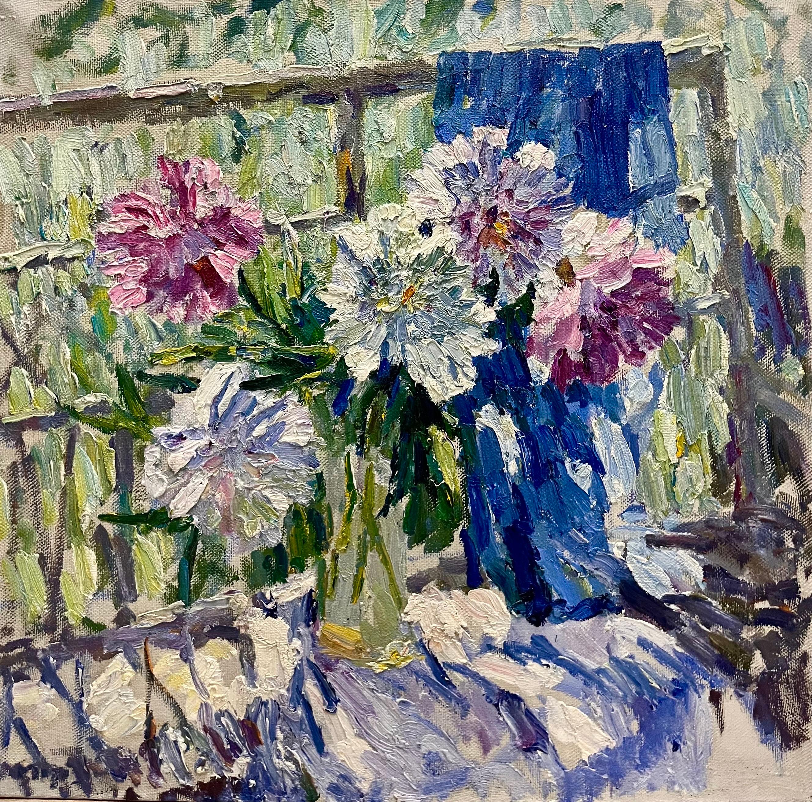 Roses et blancs, 68 x 68 cm  - Painting de Georgij Moroz