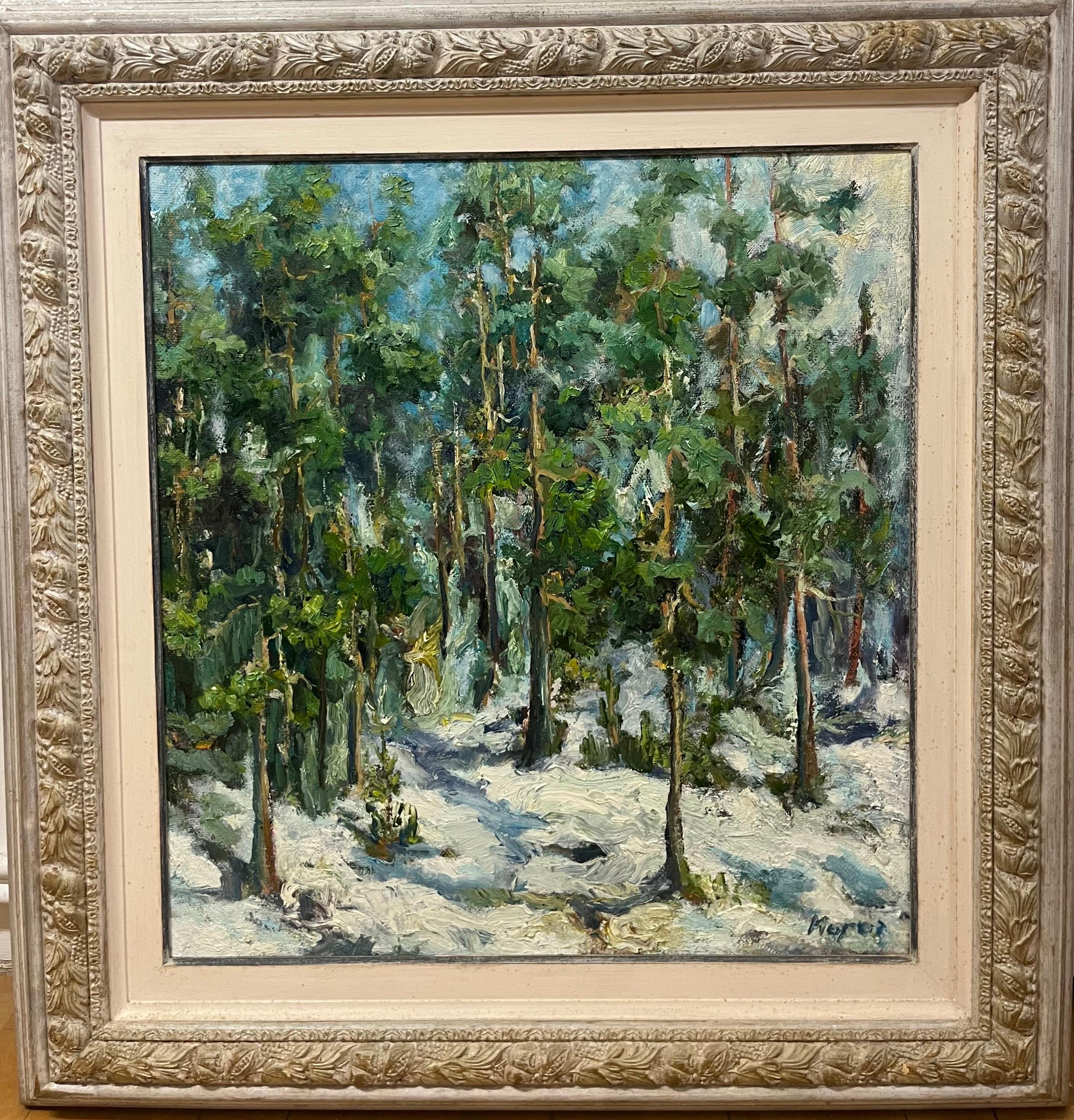 Landscape Painting Georgij Moroz - "Pini nella neve" Olio cm. 60 x 64 Olio 