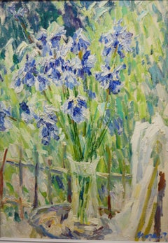 Purple Iris Oil Painting, Impressionist Style, 49 x 69 cm, Signed