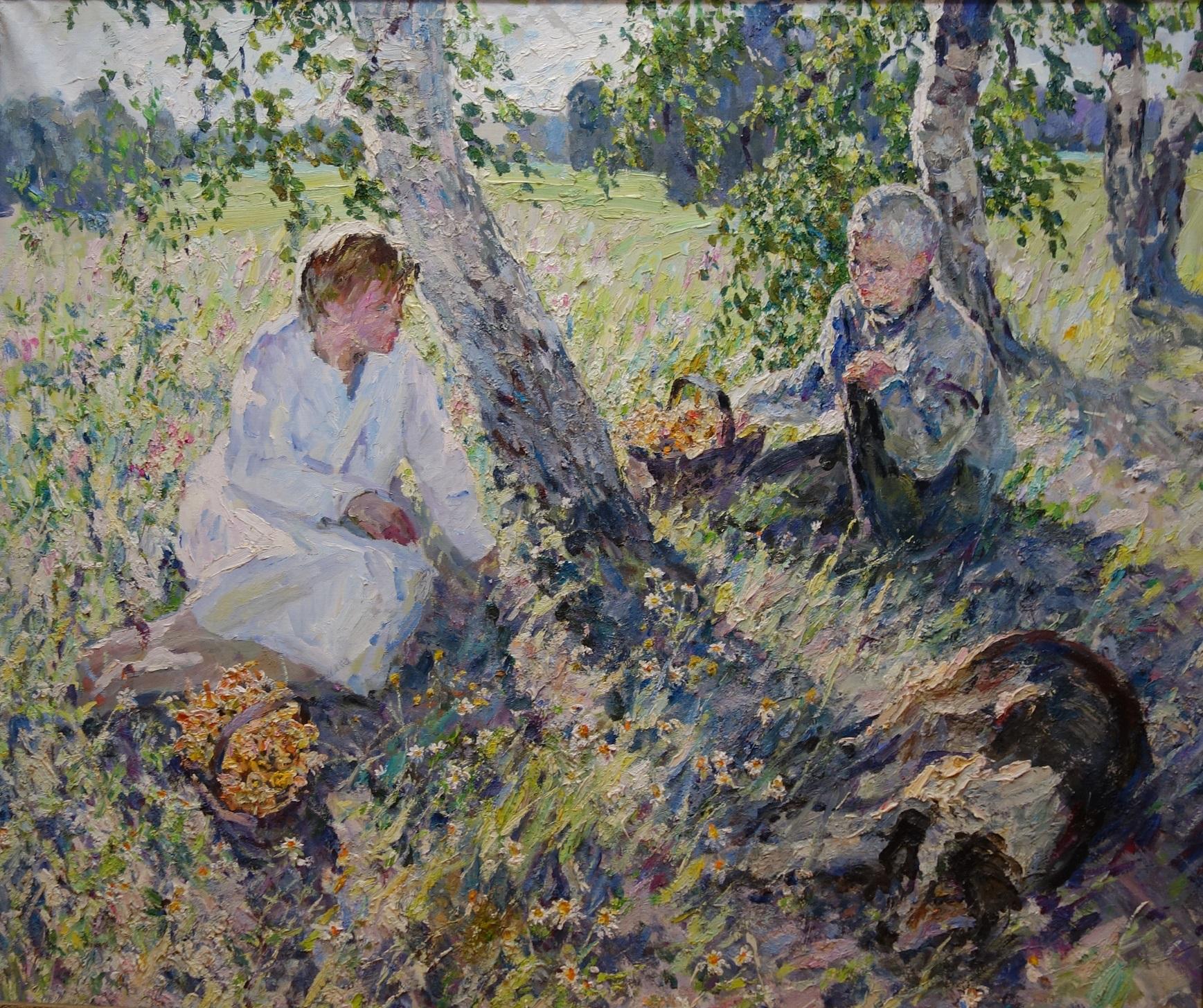 Georgij Moroz Animal Painting - "Resting near the forest"   Oil   cm. 138 x 116
