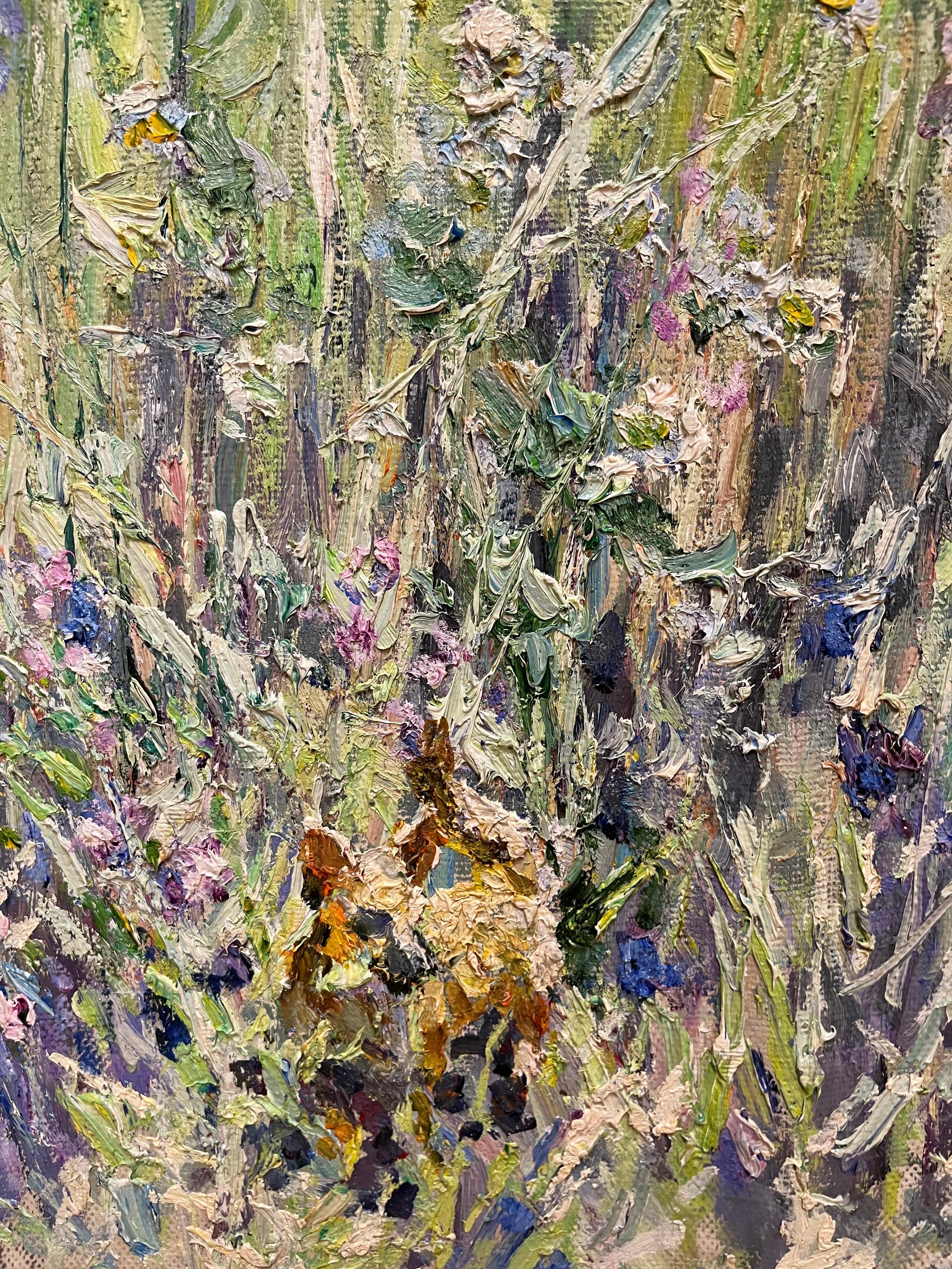 « Eye in bloom », jeune enfant dans un champ fleuri, huile cm. 120 x 91,  1999 - Impressionnisme Painting par Georgij Moroz