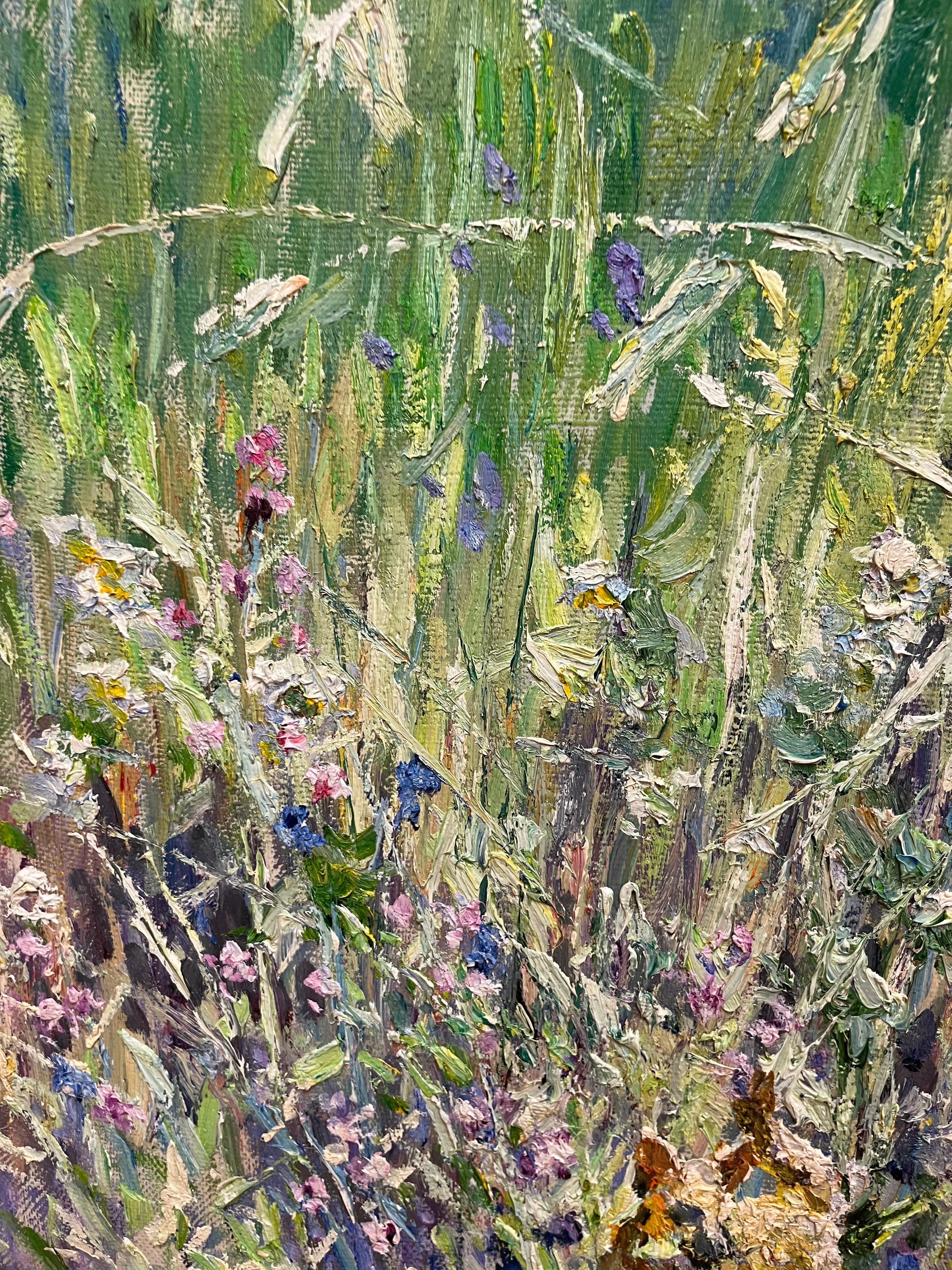 « Eye in bloom », jeune enfant dans un champ fleuri, huile cm. 120 x 91,  1999 en vente 1