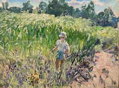 "Rye in bloom"Child in flowery field Oil cm. 120 x 91,  1999