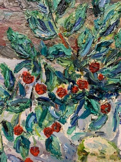 „Unsere Kirschen und Blumen“  Öl  cm.  45 x 53,45 x 53