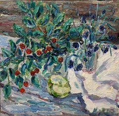 "Sour cherries and flowers"  Oil  cm.  45 x 53  
