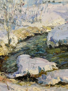 « Stream illuminated by the sun » (Stream illuminé par le soleil) hiver, lumière, neige cm. 97 x 85 1999