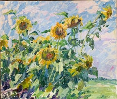 « Tournesols », huile cm. 102 x 85 Fleurs, jaune, été