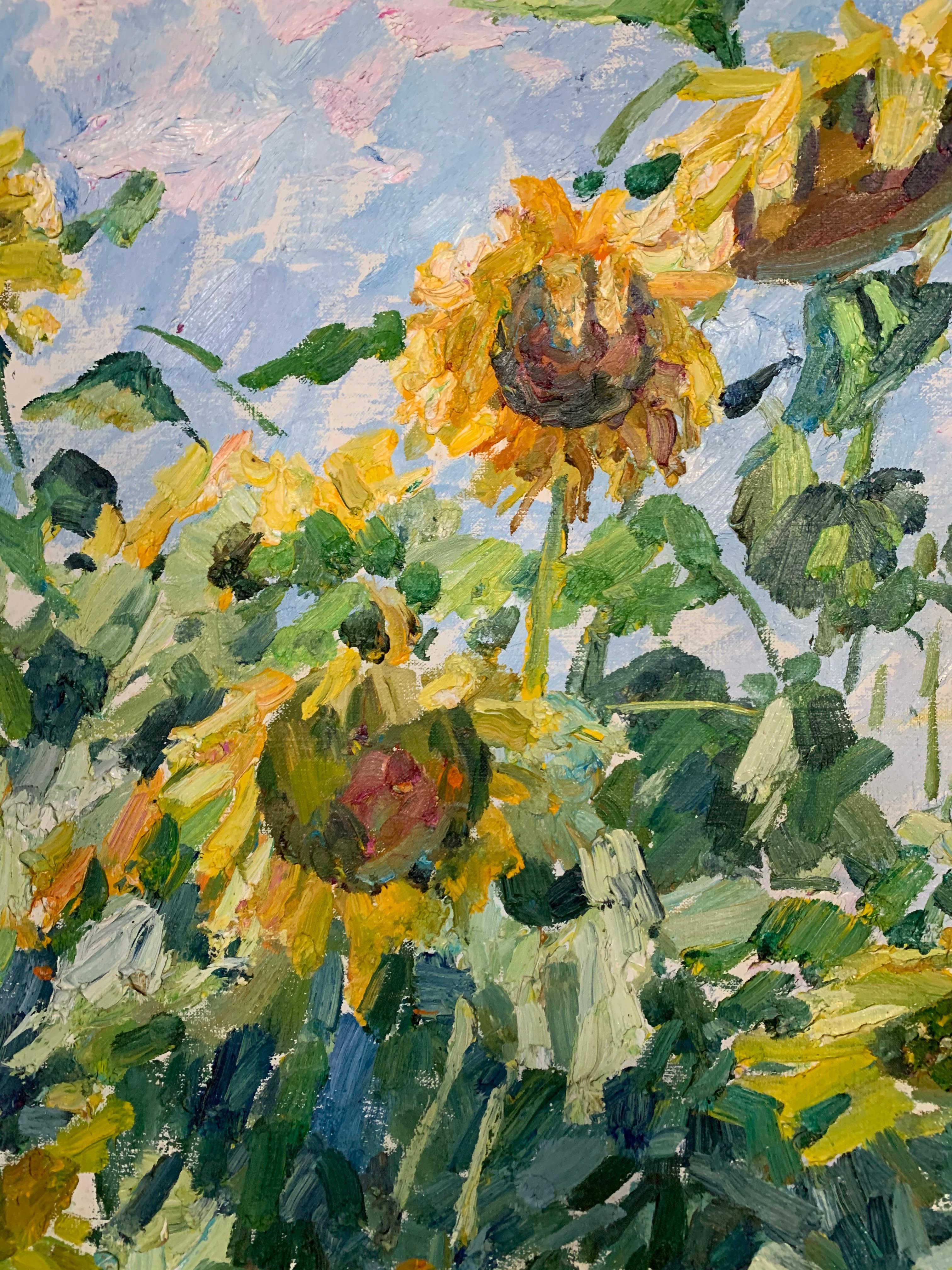 « Tournesols », huile cm. 102 x 85 Fleurs, jaune, été - Painting de Georgij Moroz
