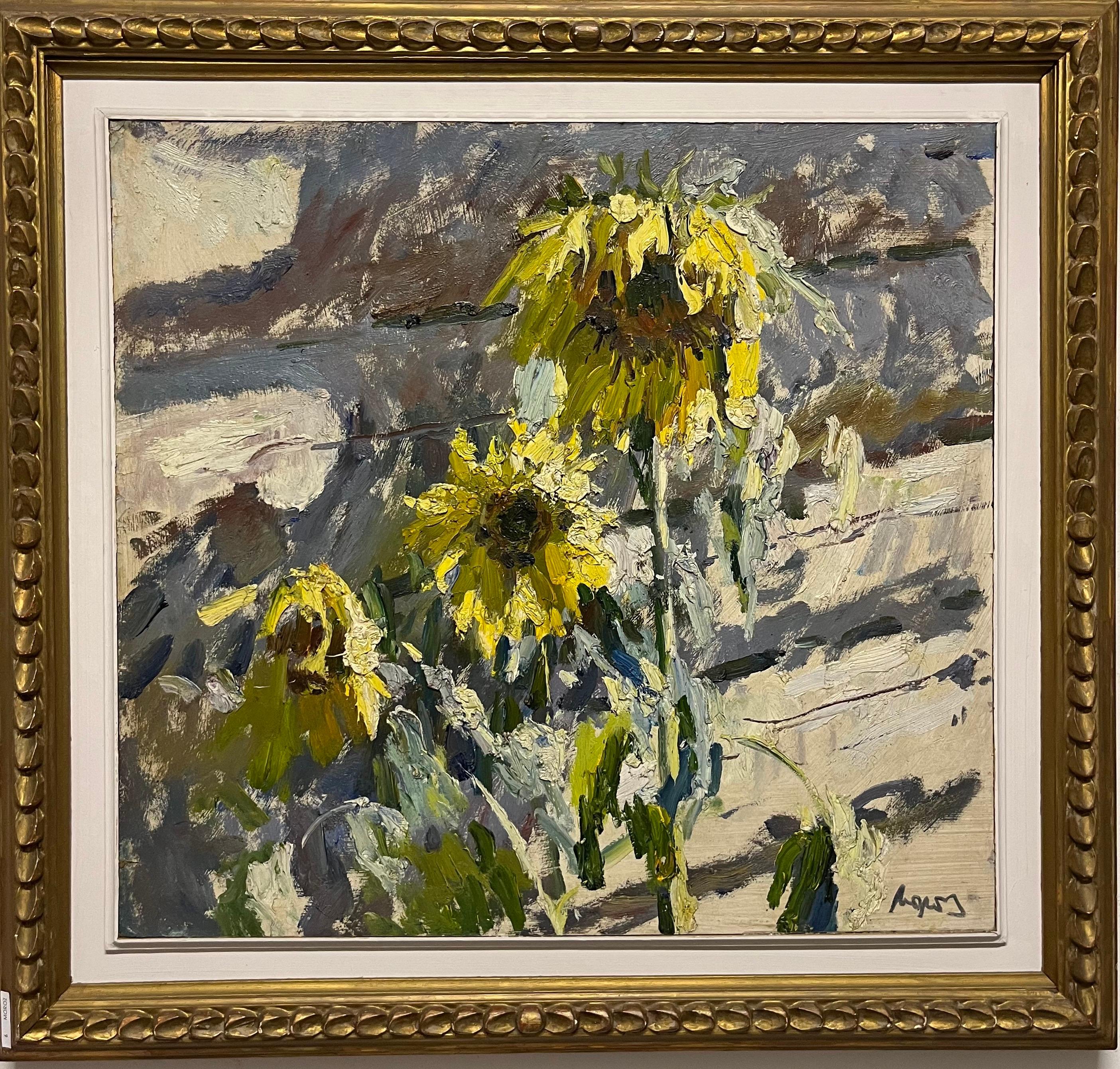 Georgij Moroz Still-Life Painting - "Sunflowers"  Oil cm. 62 x 58  