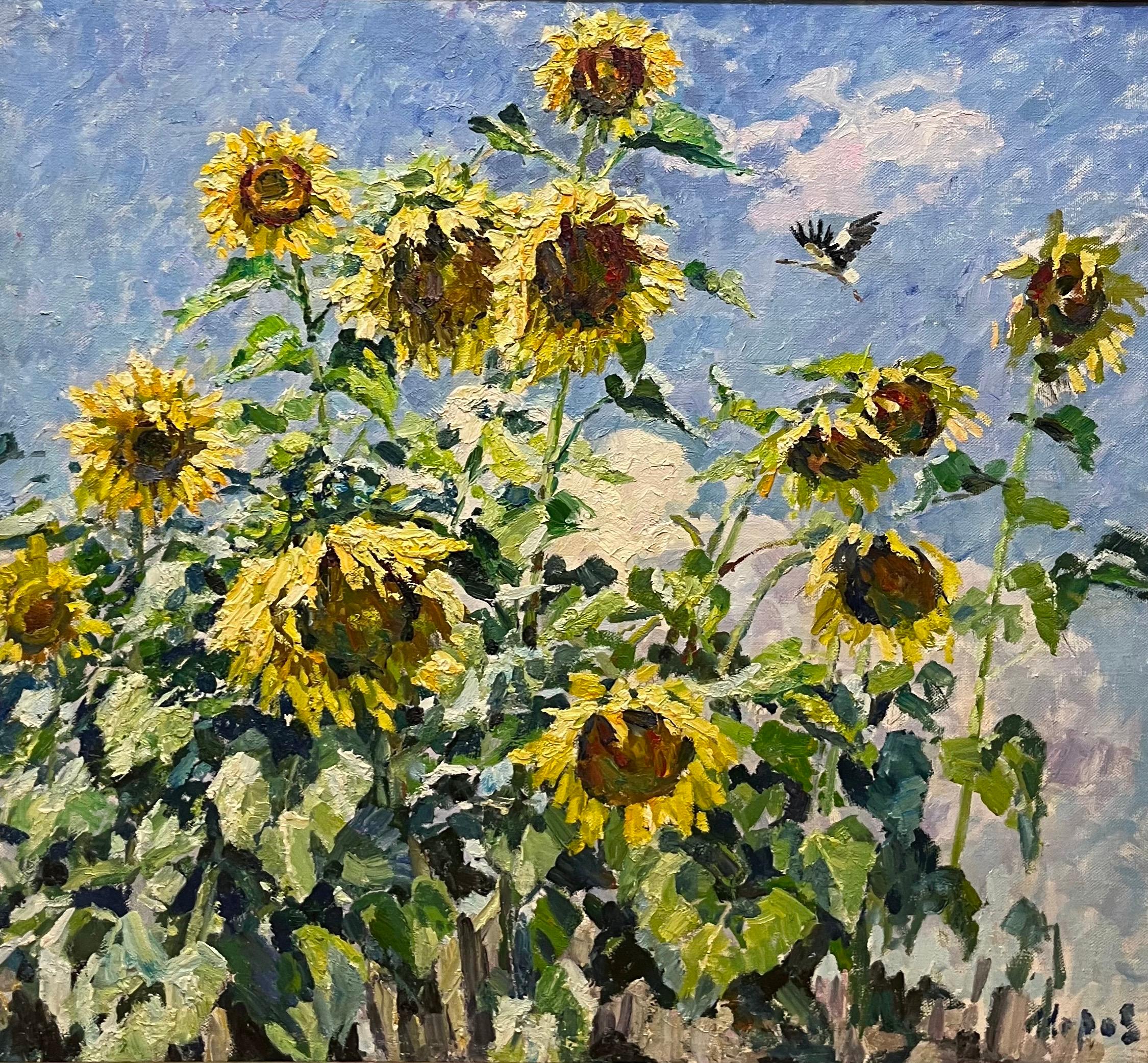 Landscape Painting Georgij Moroz - Tournesols""été, jaune, huile  115 cm x 105 cm 