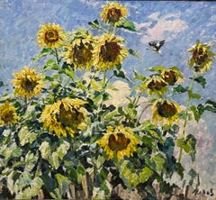 "Sunflowers"summer, yellow, oil  cm. 115 x 105 Offer Free Shipping