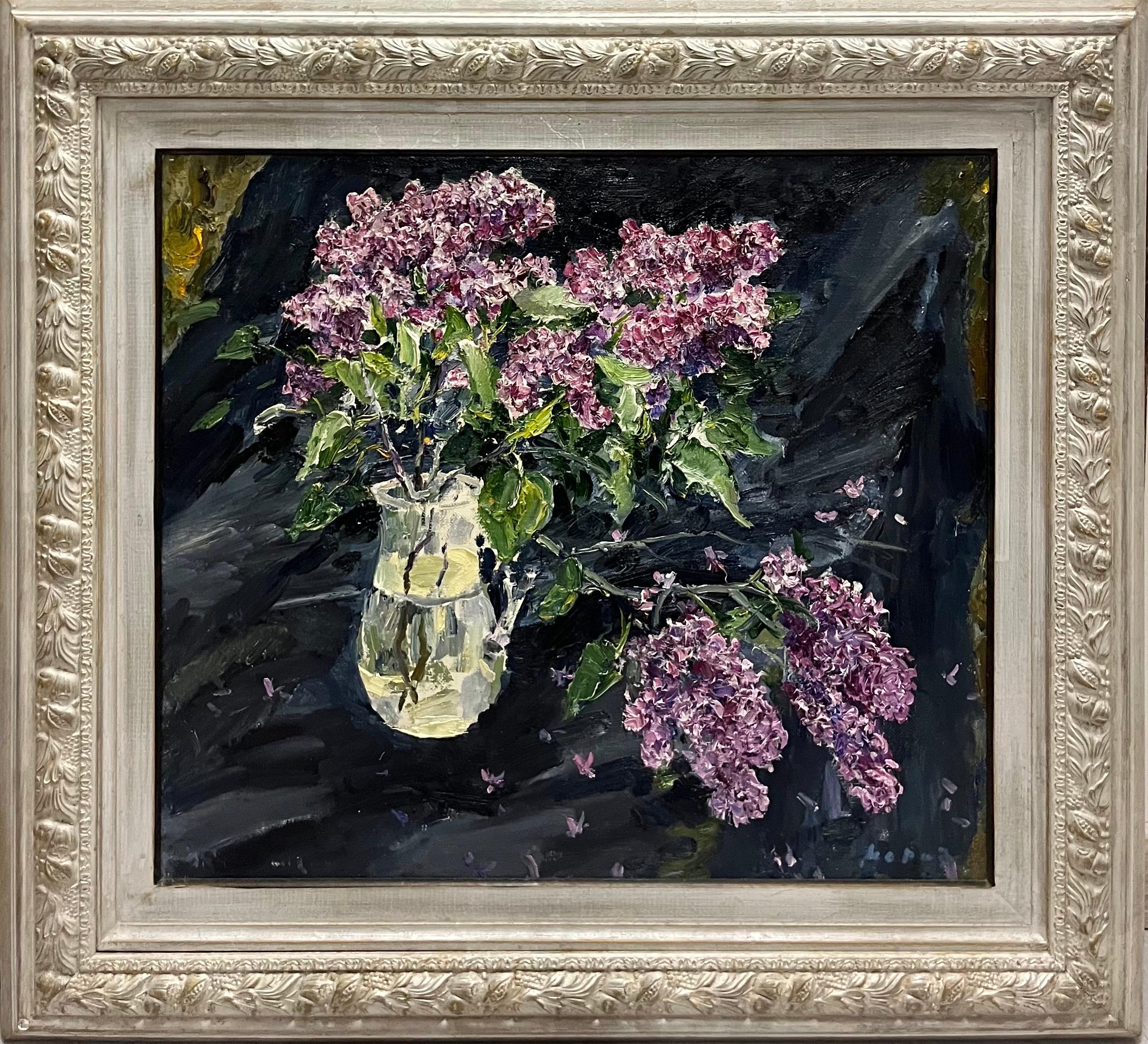 Georgij Moroz Still-Life Painting - "Vaso di Lillà"  Olio su Tela  cm. 66 x 59   