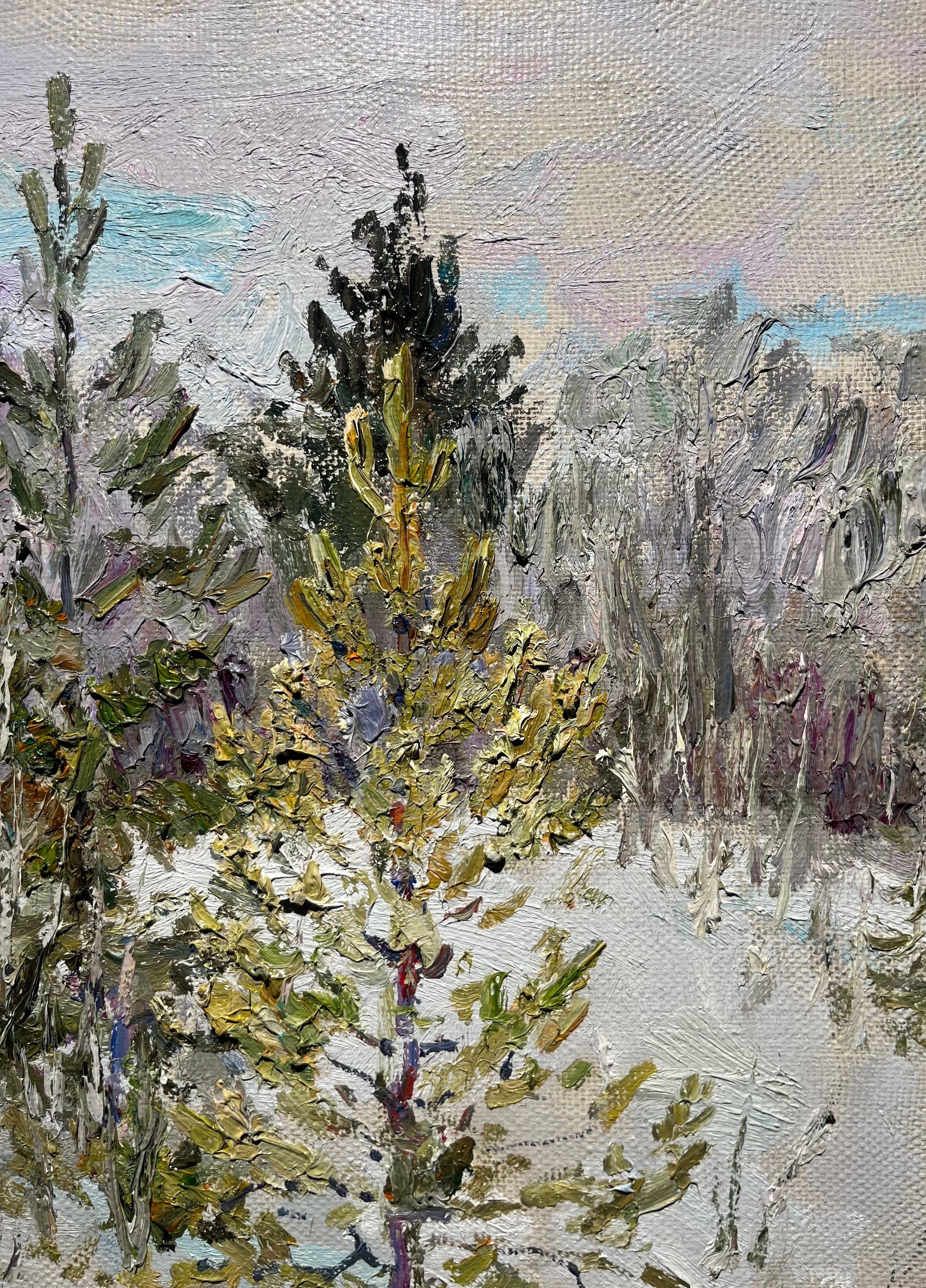 Opera luminosa.,
Paesaggio con la neve al limitare del bosco . 