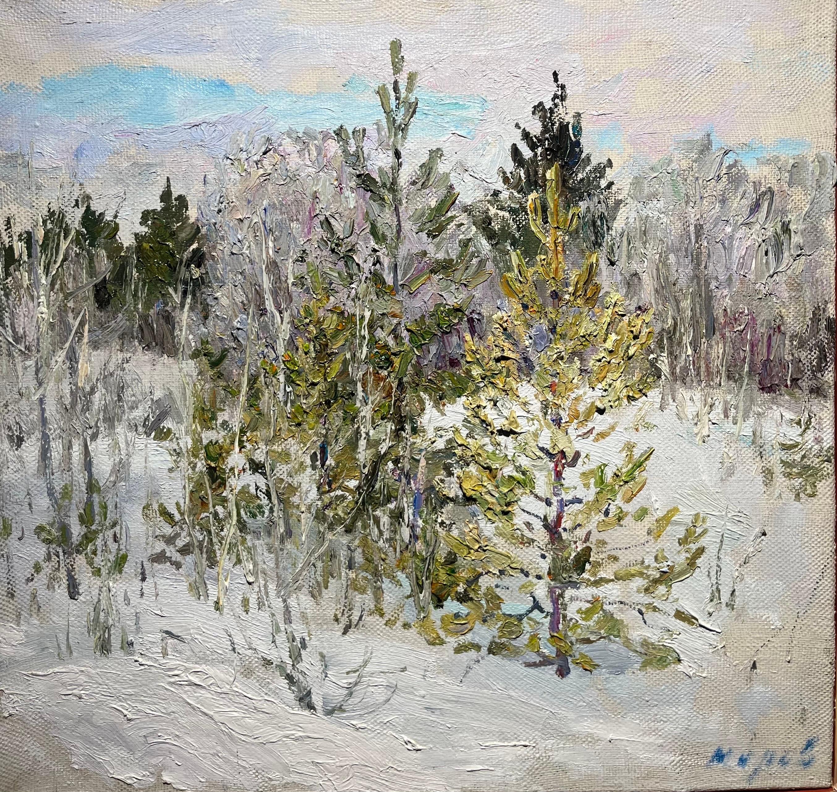 Figurative Painting Georgij Moroz - "Verso la foresta" Olio su tela cm. 50 x 48  