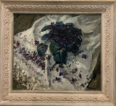 "Violets" spring, violet, flowers Oil cm. 60 x52   1974 Shipping free