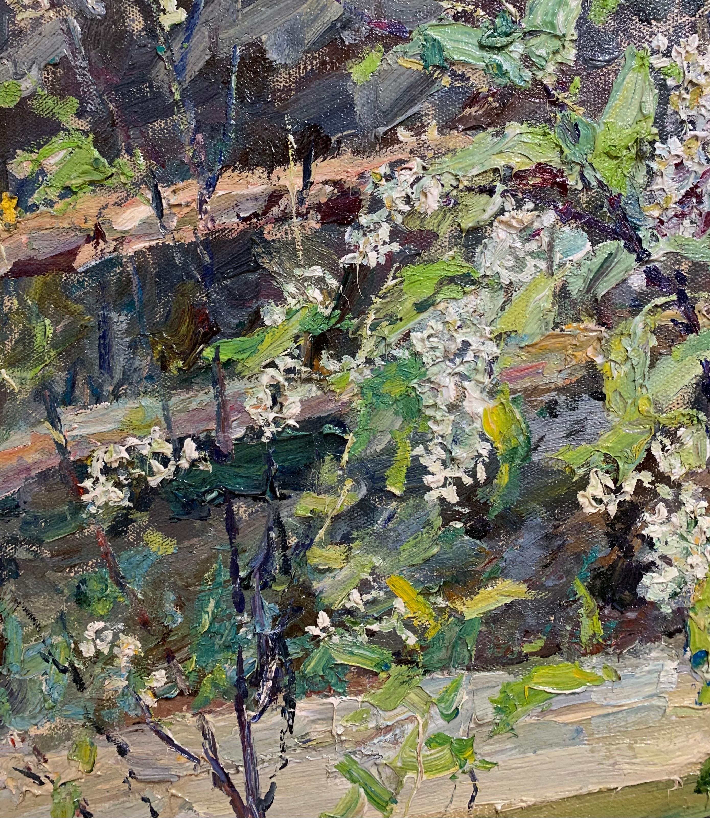 « Wild Cherry Blossom » Fleurs, Huile blanche, 115 x 95 cm  - Impressionnisme Painting par Georgij Moroz