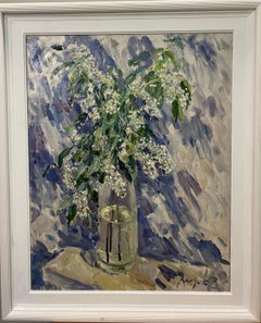 Vintage "Wild Cherry Blossom" Oil cm. 65 x 54 1998 White 