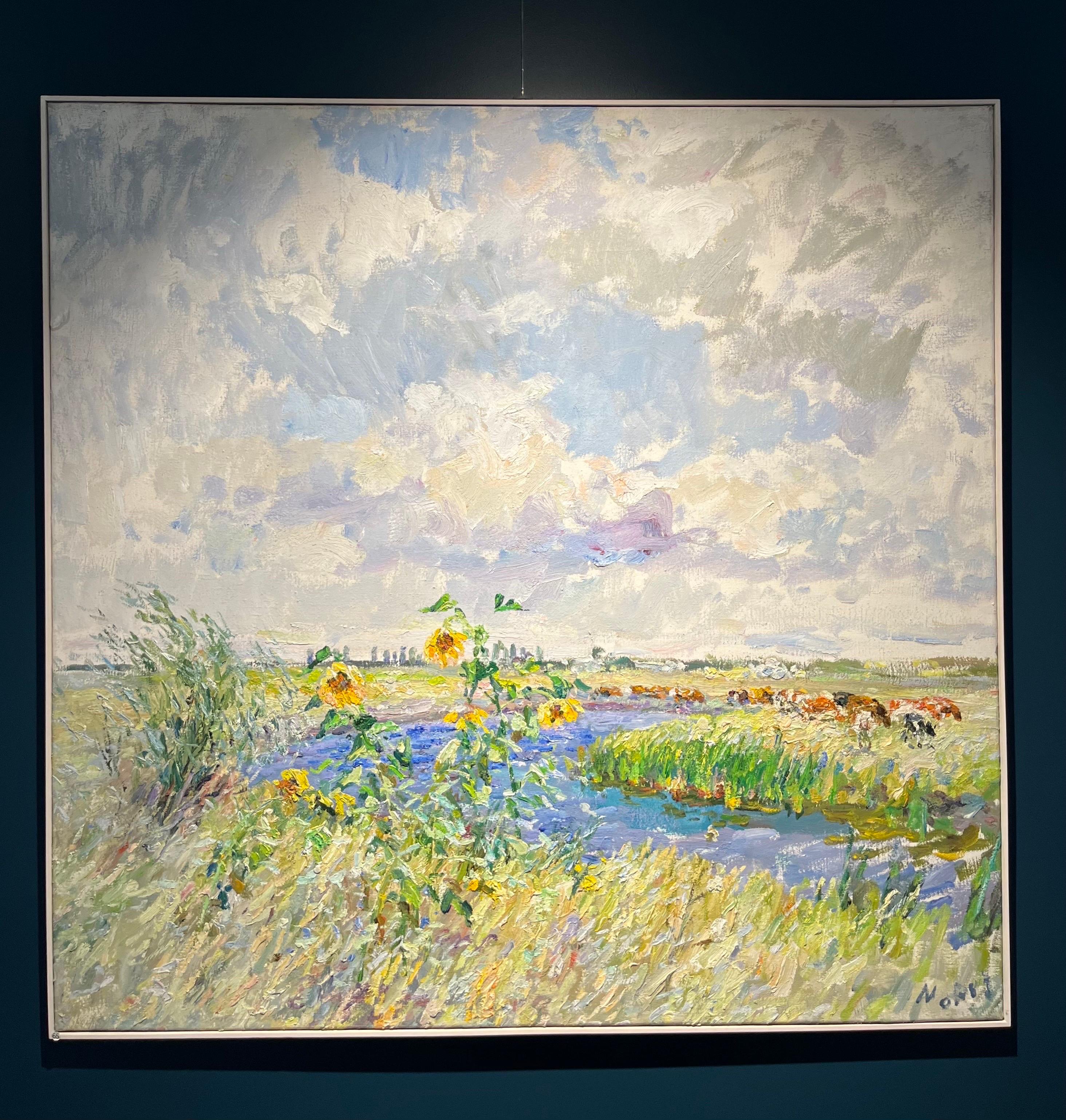 „windy summer day“ Ukraine, Fluss, Sonnenblumen, Sommer, Öl cm. 100 x 97 1998 3