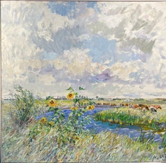 "windy summer day" Ukraine, River, Sunflowers, Summer Oil cm. 100 x 97 1998