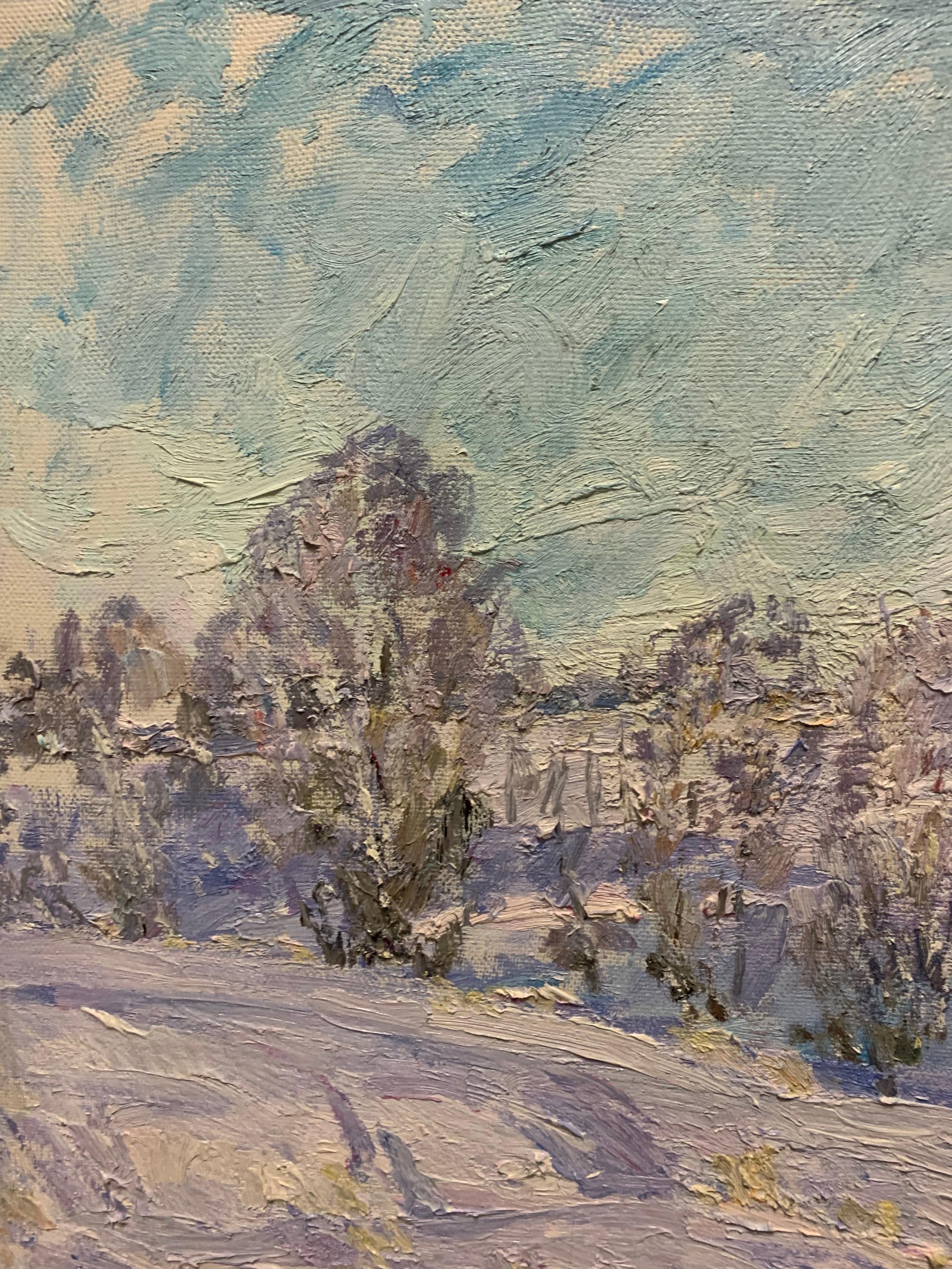 « Winter, Illuminated brook », huile, cm. 96 x 84  - Impressionnisme Painting par Georgij Moroz