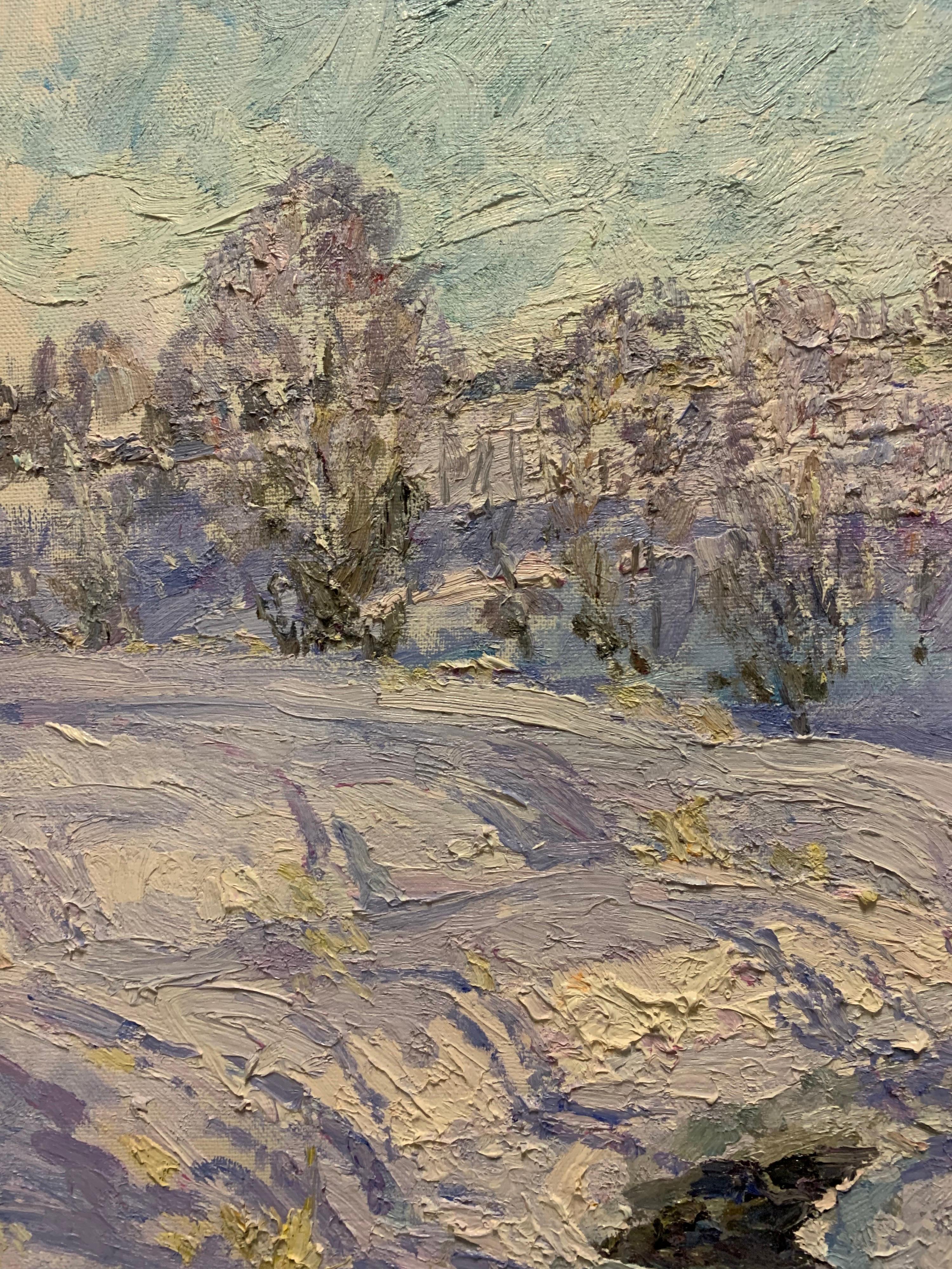 « Winter, Illuminated brook », huile, cm. 96 x 84  en vente 1