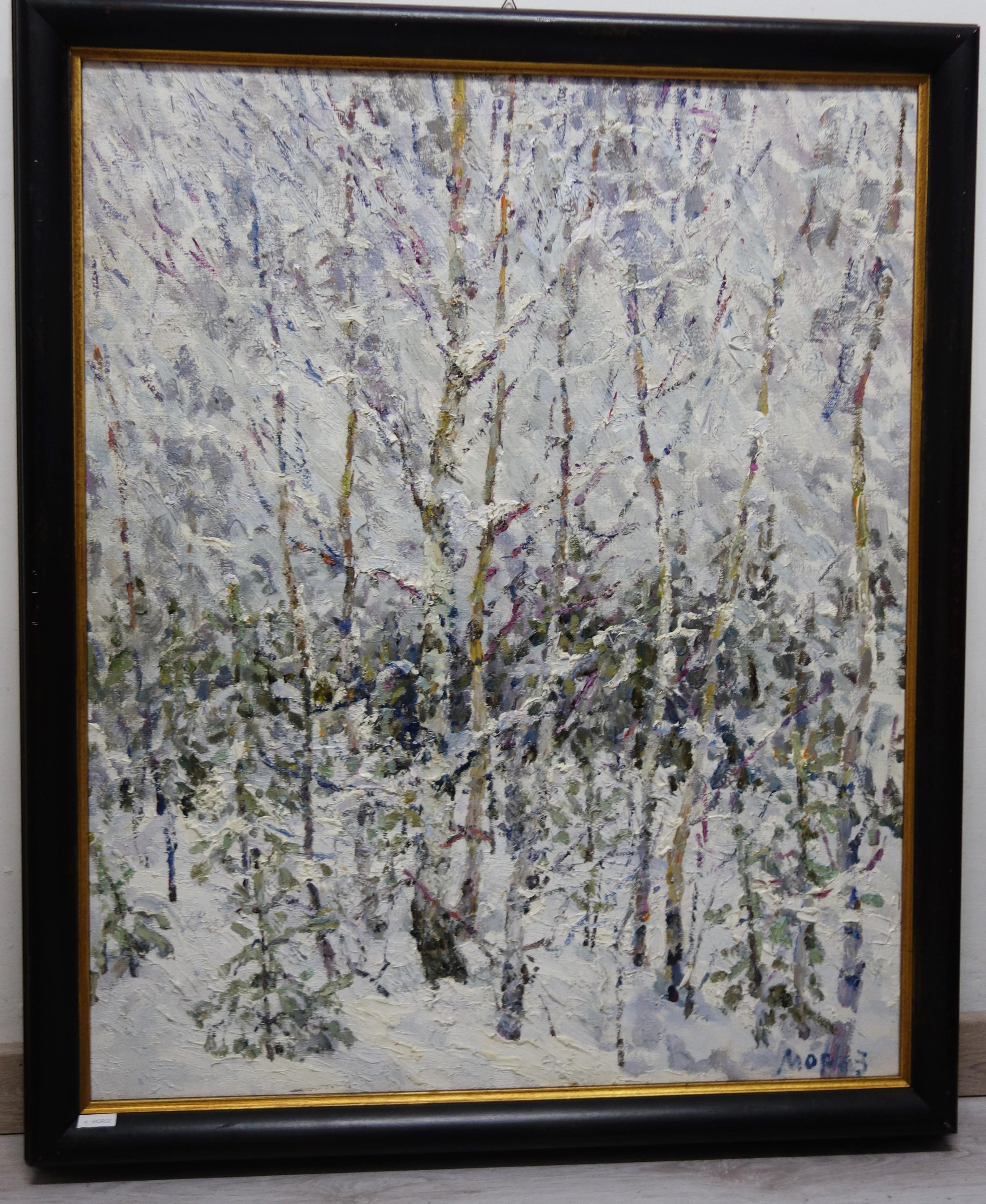Winter in the forest , Snow - Oil,  cm. 73 x 90   2004   Free Shipping - Painting by Georgij Moroz