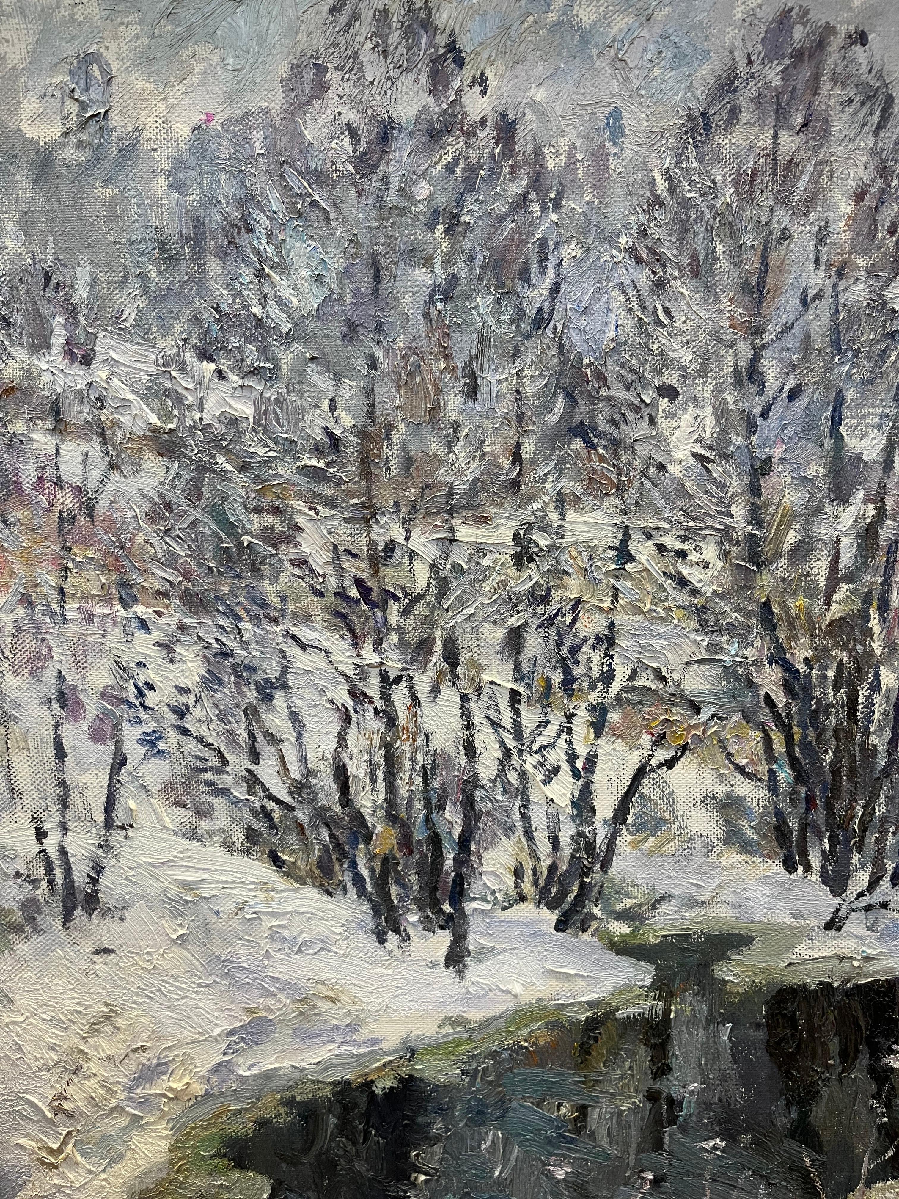 « Ruisseau d'hiver », huile cm. 88 x 84, Neige, hiver 2005  en vente 1