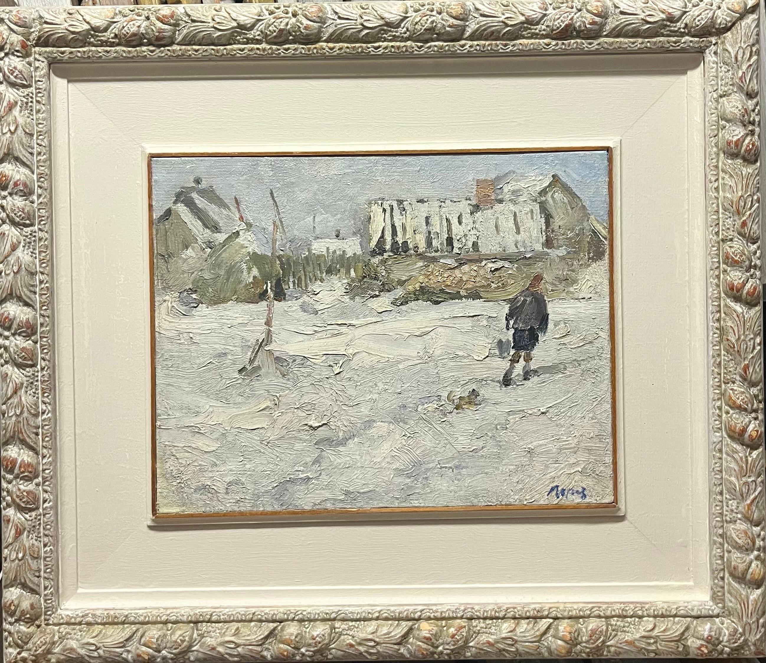"Woman and dog on the snow"  Oil cm. 40 x 32   1977