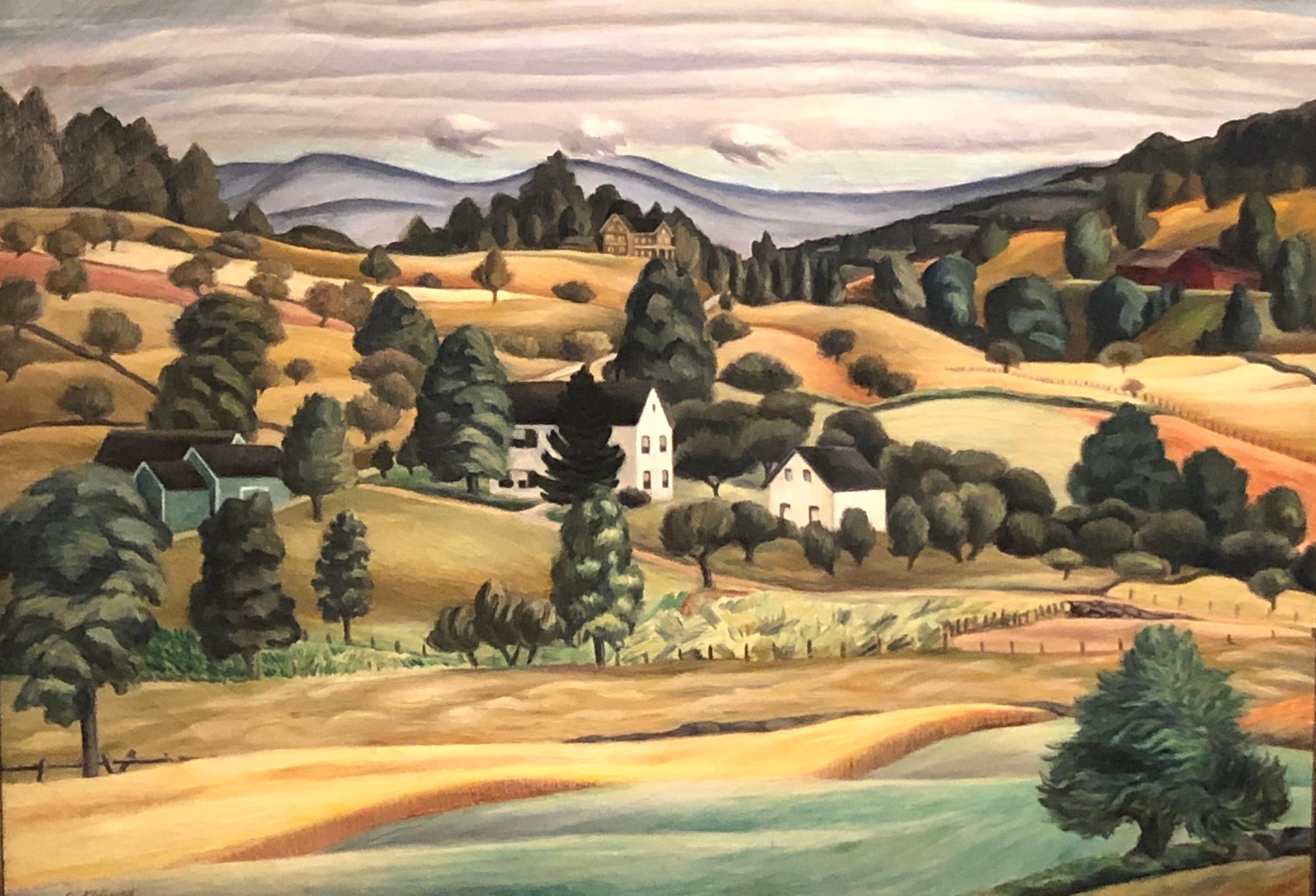 Georgina Klitgaard Landscape Painting – AUGUST LANDSCAPE Woodstock Modernist WPA Amerikanische Szene Historisches Ölgemälde