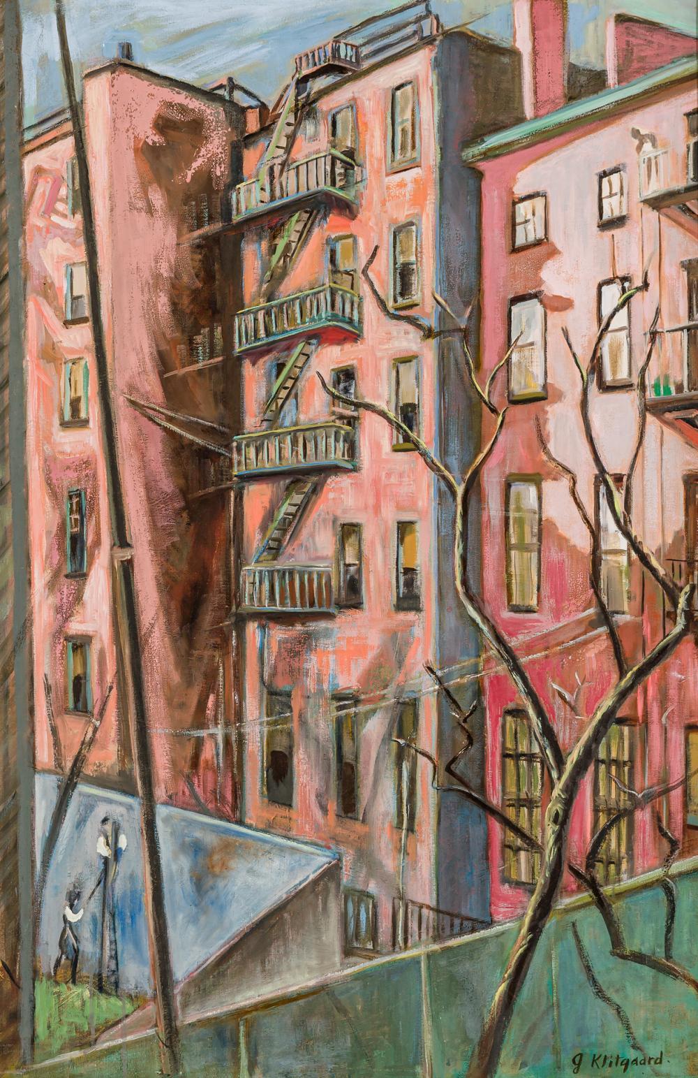 Georgina Klitgaard Landscape Painting - "Backyards" WPA New York Modernism Female Artist Mid-Century 20th Century Modern