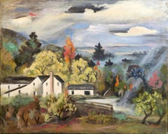 "Newton’s Farm" Georgina Klitgaard, Modernist Hazy Autumn Landscape Painting