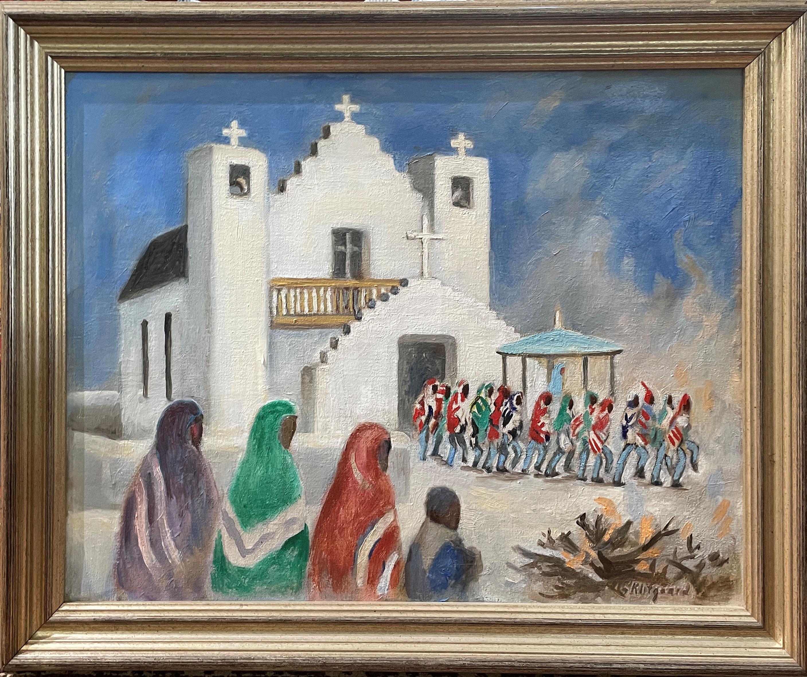 Les Indiens de Taos, Nouveau-Mexique, Georgia Klitgaard, Paysage du Sud-Ouest - Painting de Georgina Klitgaard