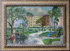 ""War Brides, Wash Sq NYC"" Amerikanische Szene WWII Modernismus WPA Mid-Century Öl