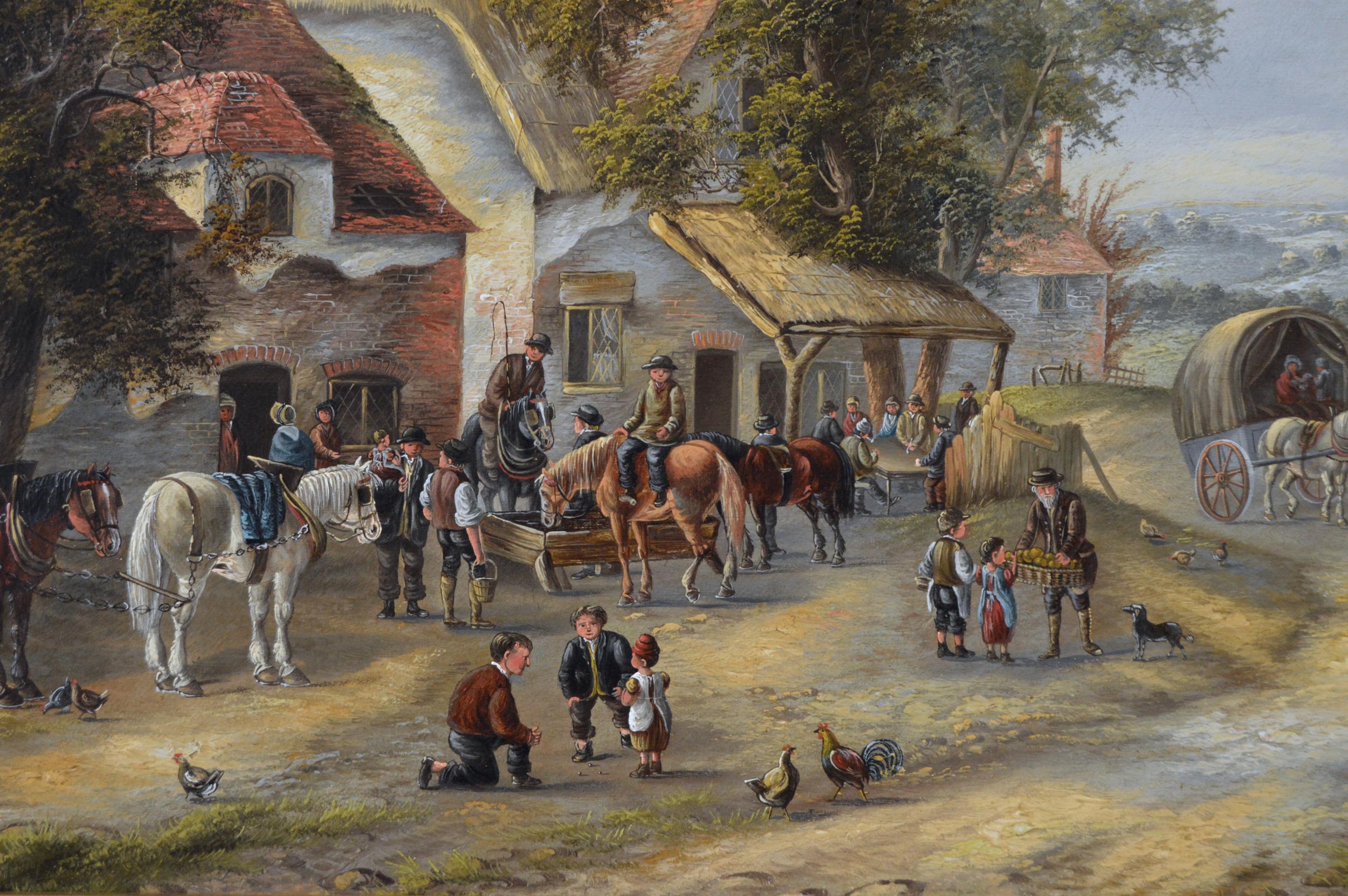 Landschafts-Ölgemälde eines belebten Dorfes aus dem 19. Jahrhundert (Viktorianisch), Painting, von Georgina Lara