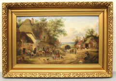 Paysage du 19e siècle  scène de village chevaux, animaux  auberge  par georgina lara