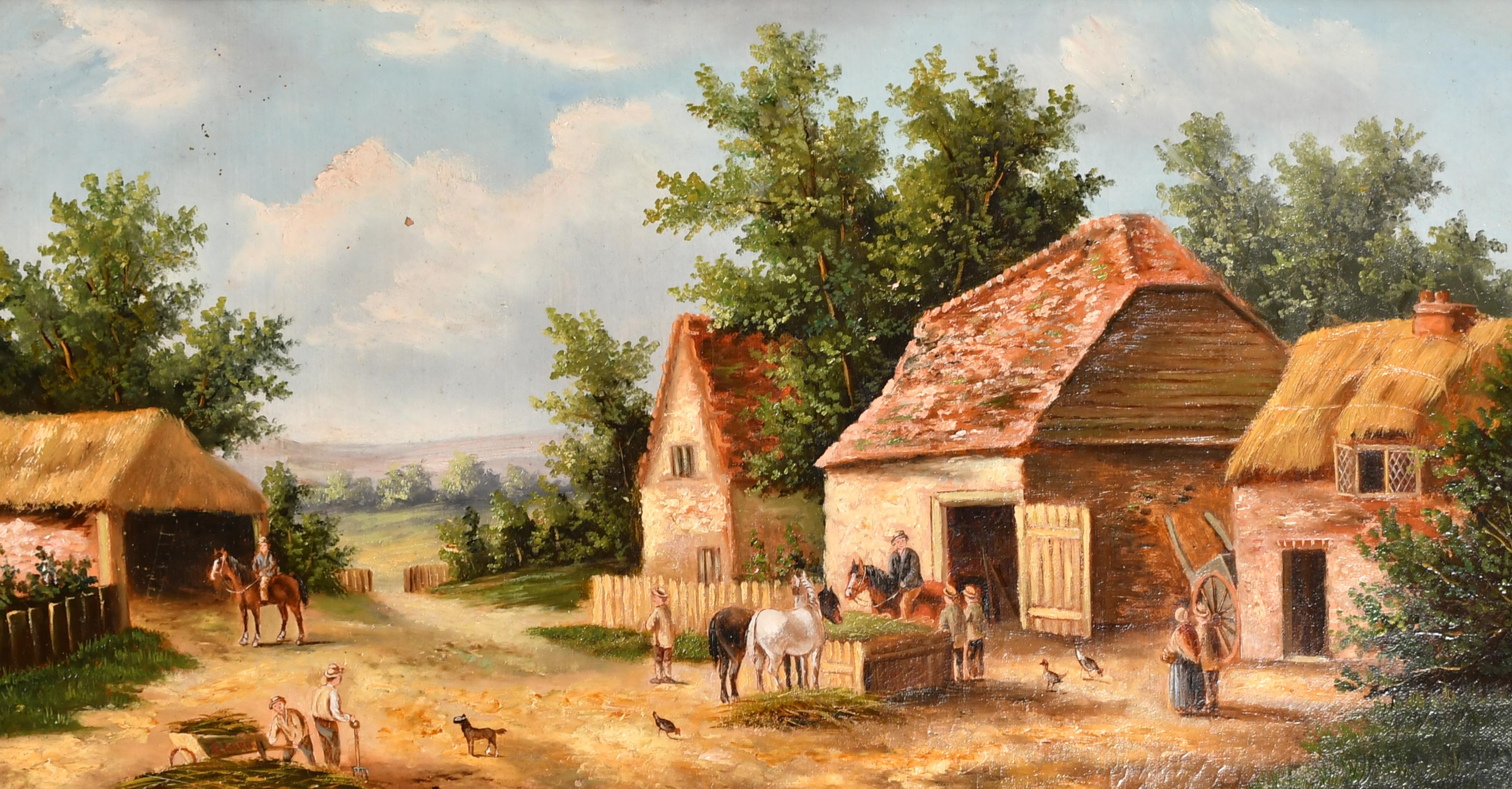Georgina LARA Peinture à l'huile du 19e siècle paysage scène de ferme - Painting de Georgina Lara