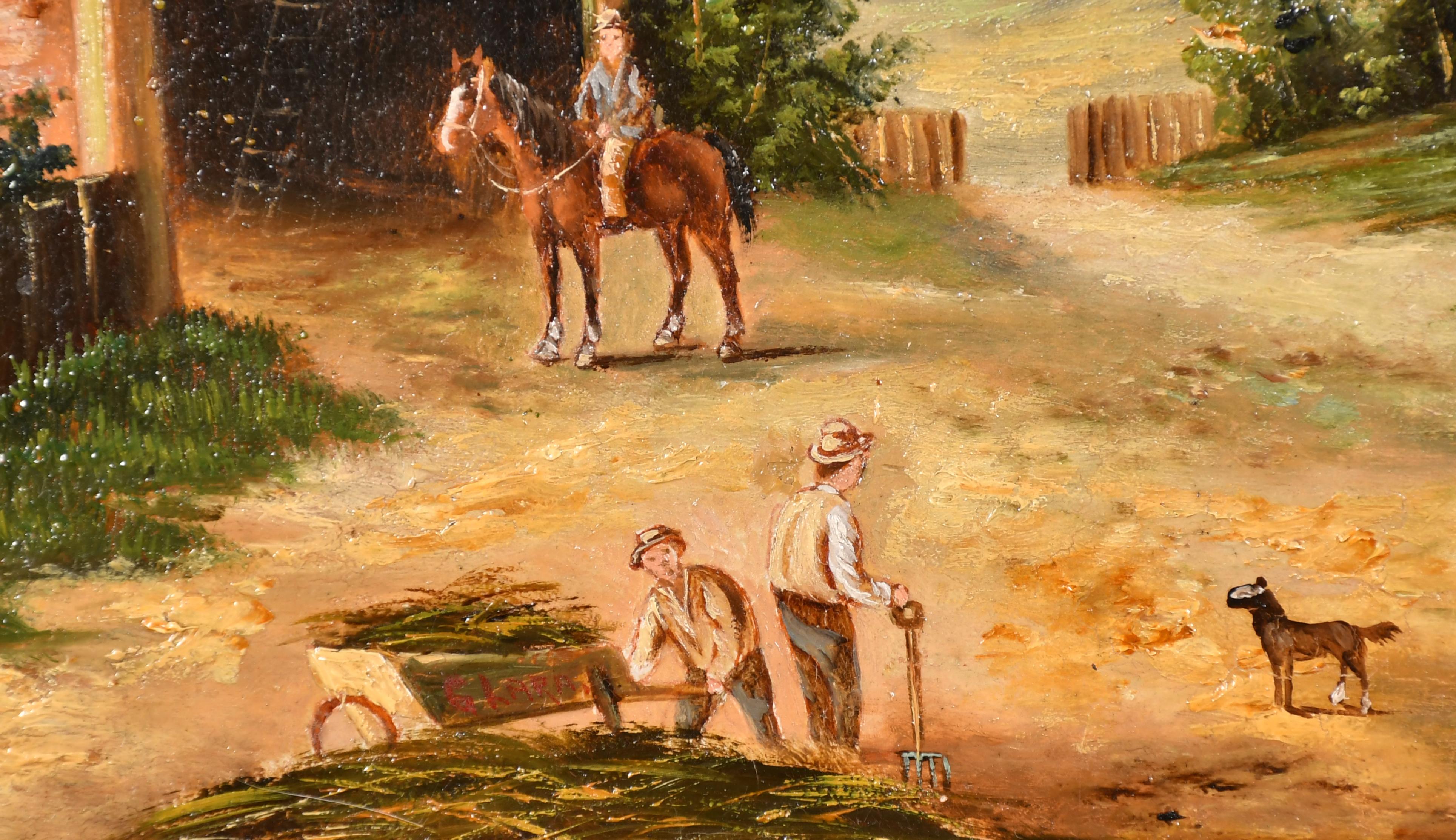 Georgina LARA Peinture à l'huile du 19e siècle paysage scène de ferme - Marron Animal Painting par Georgina Lara
