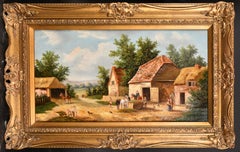 Antique Georgina Lara 19th century oil painting landscape farm scene