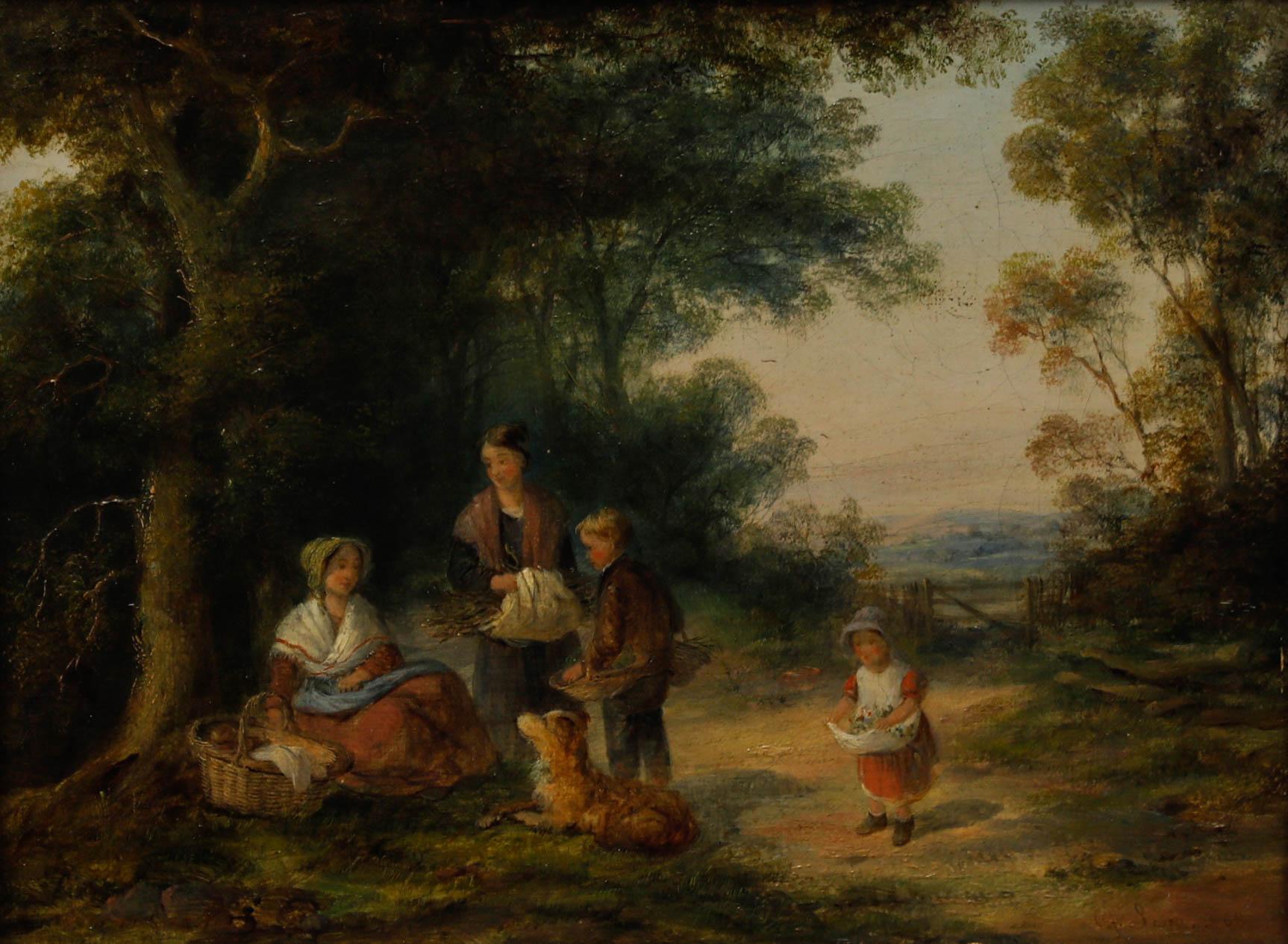 Georgina Lara (fl.1840-1880) - Framed 19th Century Oil, The Faggot Gatherers For Sale 1
