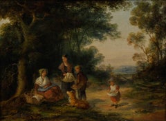 Georgina Lara (1840-1880) - Olio del XIX secolo incorniciato, I raccoglitori di fascine