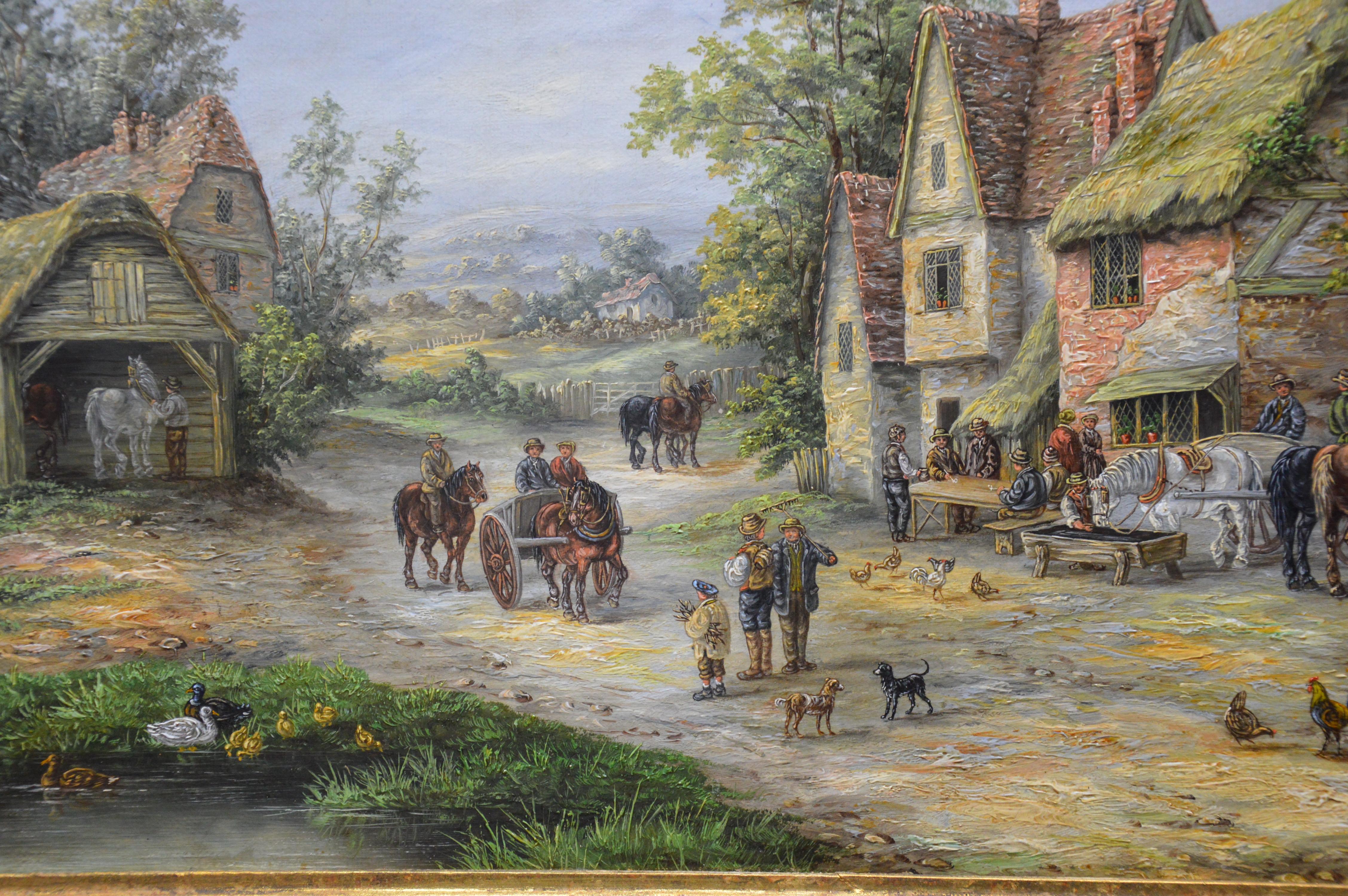 Midsummer - 19th Century Landscape Oil Painting of Victorian Village 2