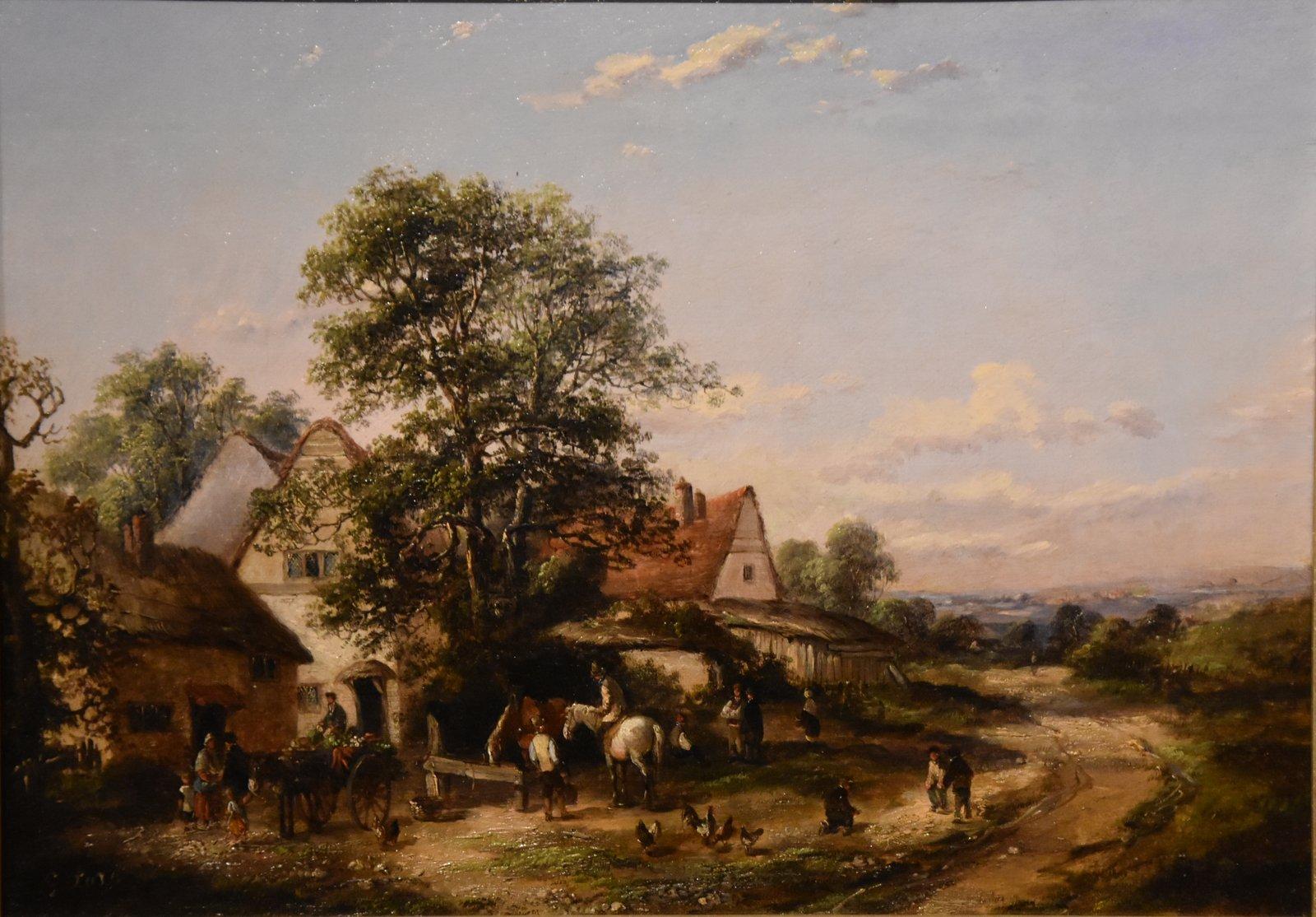 Paire de peintures à l'huile de Georgina Lara « Une scène de village bondé » en vente 1